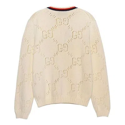 Gucci Perforated Gg Cotton Sweater 'ivory' In Neutral