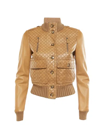 Pre-owned Gucci Perforated Leather Bomber Jacket In Neutral
