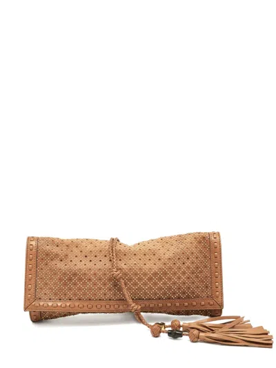Pre-owned Gucci Perforated Studded Clutch Bag In Brown