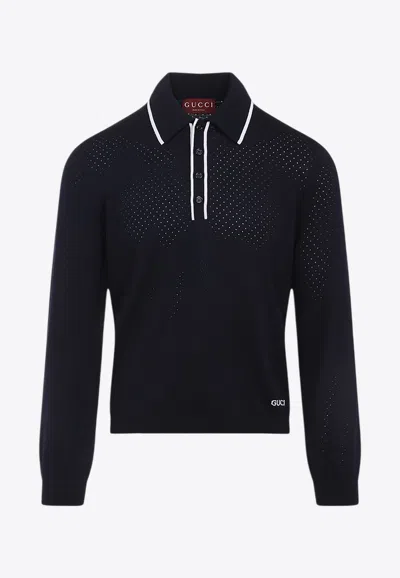 GUCCI PERFORATED WOOL POLO SWEATER