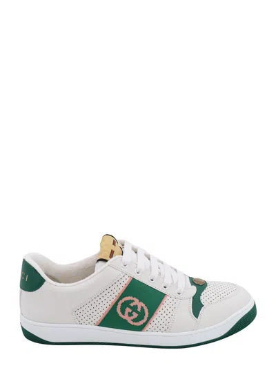 Gucci Perfortaed Leather Sneakers With Lateral Gg Band In Green