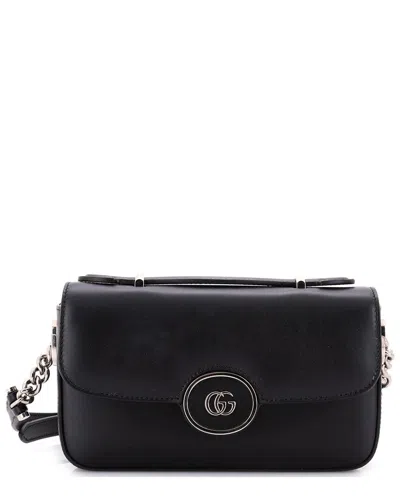Gucci Petite Gg Flap Shoulder Bag Leather Small (authentic Pre-loved) In Black