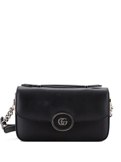 Pre-owned Gucci Petite Gg Flap Shoulder Bag Leather Small Crossbody Bag In Black