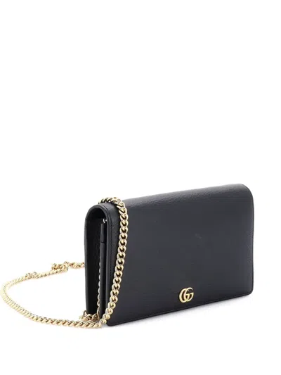 Pre-owned Gucci Petite Gg Marmont Chain Wallet Leather Mini Crossbody Bag In Black