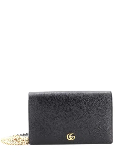 Pre-owned Gucci Petite Gg Marmont Chain Wallet Leather Mini Crossbody Bag In Black