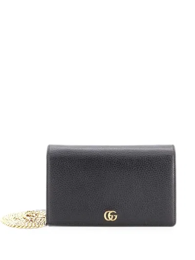 Pre-owned Gucci Petite Gg Marmont Chain Wallet Leather Mini Crossbody Bag In Black