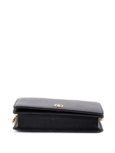 Pre-owned Gucci Petite Gg Marmont Chain Wallet Leather Mini Crossbody Bag In Black