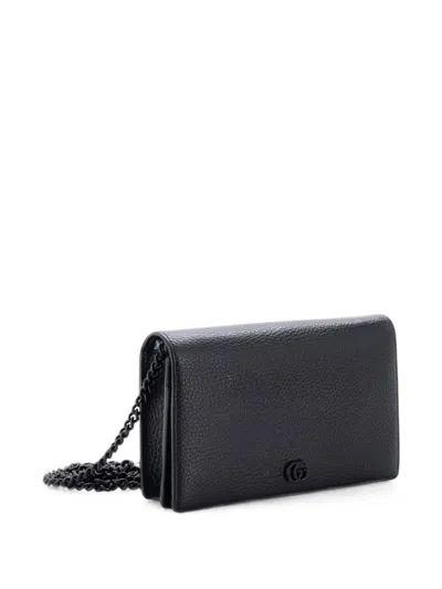 Pre-owned Gucci Petite Gg Marmont Chain Wallet Leather Mini Crossbody Bag In Black