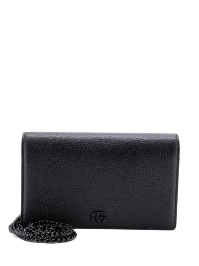 Pre-owned Gucci Petite Gg Marmont Chain Wallet Leather Mini Crossbody Bag In Black