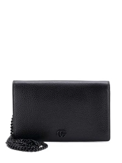Pre-owned Gucci Petite Gg Marmont Chain Wallet Leather Mini Crossbody Bag In Black