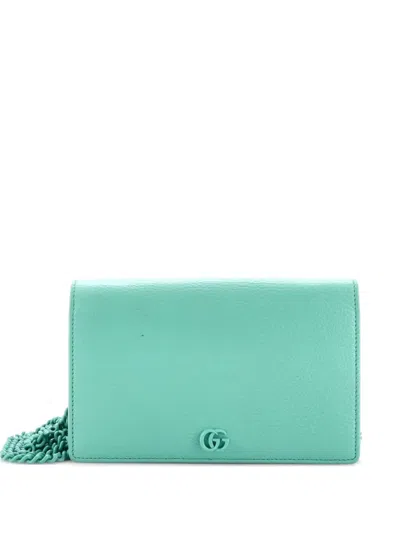 Pre-owned Gucci Petite Gg Marmont Chain Wallet Leather Mini Crossbody Bag In Green