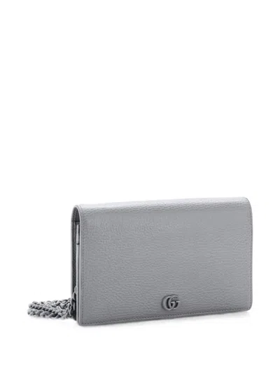 Pre-owned Gucci Petite Gg Marmont Chain Wallet Leather Mini Crossbody Bag In Grey