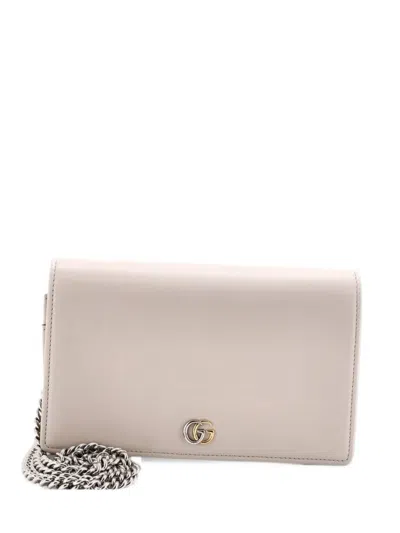 Pre-owned Gucci Petite Gg Marmont Chain Wallet Leather Mini Crossbody Bag In Grey