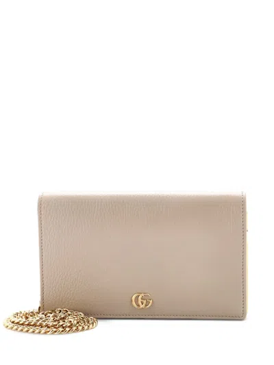 Pre-owned Gucci Petite Gg Marmont Chain Wallet Leather Mini Crossbody Bag In Neutrals