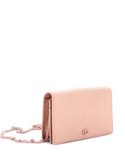 Pre-owned Gucci Petite Gg Marmont Chain Wallet Leather Mini Crossbody Bag In Pink