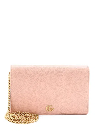 Pre-owned Gucci Petite Gg Marmont Chain Wallet Leather Mini Crossbody Bag In Pink
