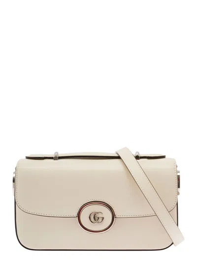 Gucci 'petite Gg' Mini White Shoulder Bag With Double G Detail In Leather Woman