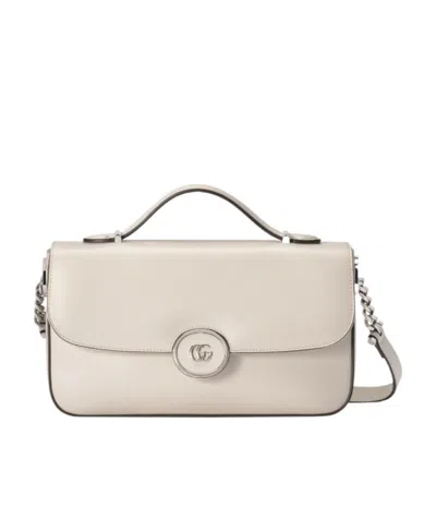 Gucci Foldover-top Leather Shoulder Bag In White