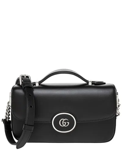 Gucci Petite Mini Gg Leather Shoulder Bag In Black