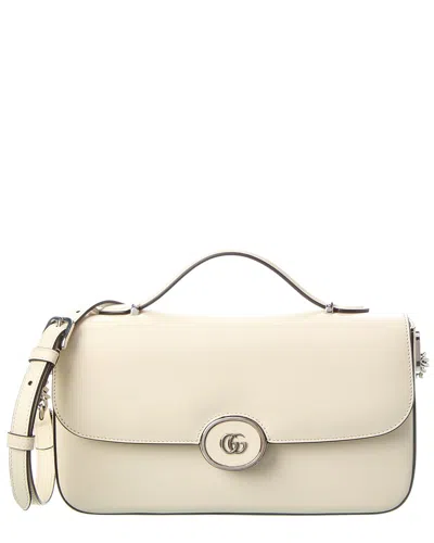 Gucci Petite Small Gg Leather Shoulder Bag In White