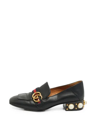 Pre-owned Gucci Peyton Pearl-embellished Loafers In Black