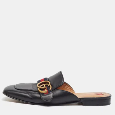 Pre-owned Gucci Peyton Size 37.5 Black Leather Gg Mules