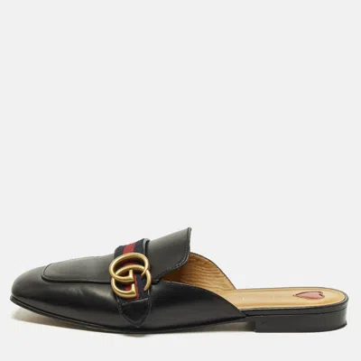 Pre-owned Gucci Peyton Size 38.5 Black Leather Mules