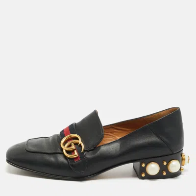 Pre-owned Gucci Peyton Size 39 Black Leather Pearl Embellished Loafers