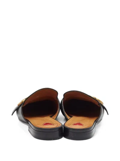 Pre-owned Gucci Peyton Web Stripe Flat Mules In Black