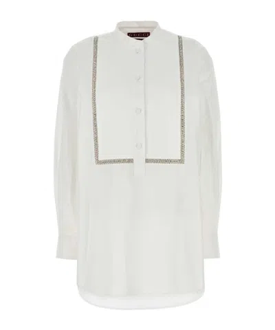 GUCCI GUCCI PICQUÉ EMBELLISHED POPLIN BLOUSE