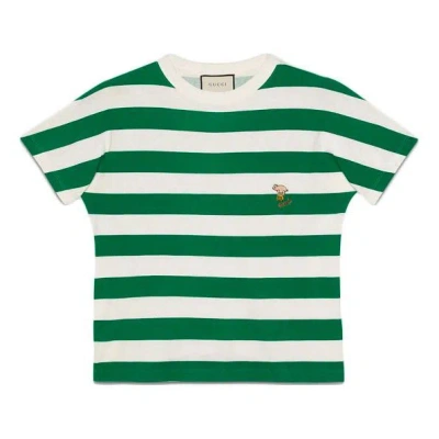 Gucci Piggy Sticker Striped Short Sleeve For Men Green