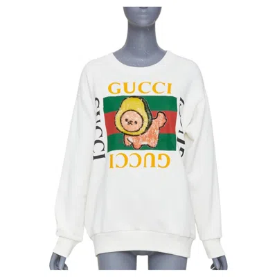 Pre-owned Gucci Pikarar 2023 Sequinned Cotton Jersey White Vintage Logo Crew Sweatshirt Xs