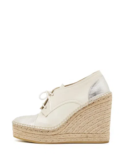 Pre-owned Gucci Pilar Double G Heeled Espadrilles In White