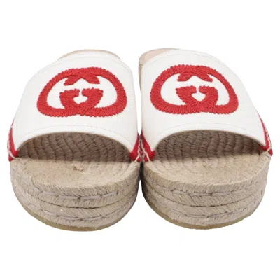 Pre-owned Gucci Pilar Gg Espadrille Slide Sandals In White Canvas