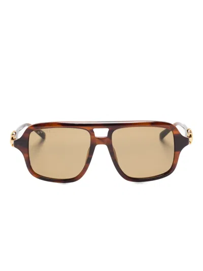 Gucci Pilot-frame Horsebit-detail Sunglasses In Brown