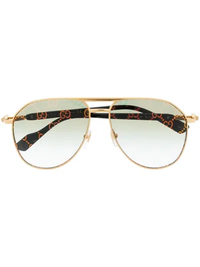 Gucci Pilot-frame Tinted Sunglasses In Gold