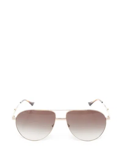 Pre-owned Gucci Pilot-frame Sunglasses In Gold
