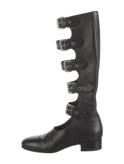 Pre-owned Gucci Pin-buckle Leather Riding Boots In Black