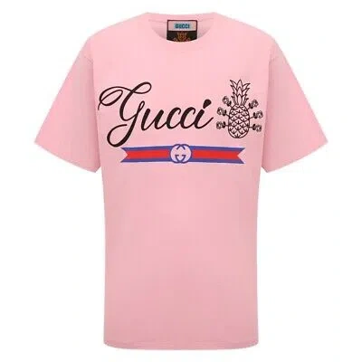 Pre-owned Gucci Pineapple Logo Oversized Fit Pink T-shirt