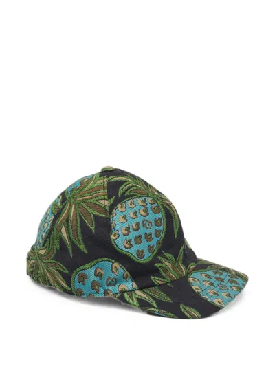 Pre-owned Gucci Pineapple-jacquard Baseball Cap In Black