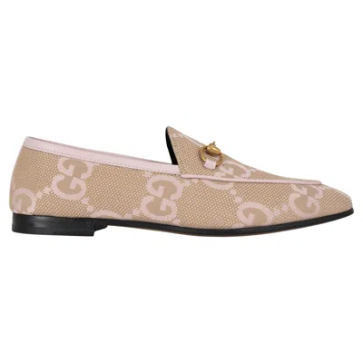 Pre-owned Gucci Pink & Beige Jordaan Jumbo Gg Canvas Loafers Shoes 38.5