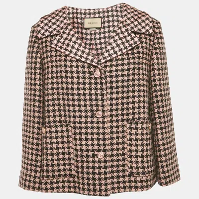 Pre-owned Gucci Pink & Black Tweed Oversized Blazer M