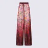 Gucci Women Bordeaux Pants With All-over Floral Print And Elastic Waist In Silk Woman In Multi