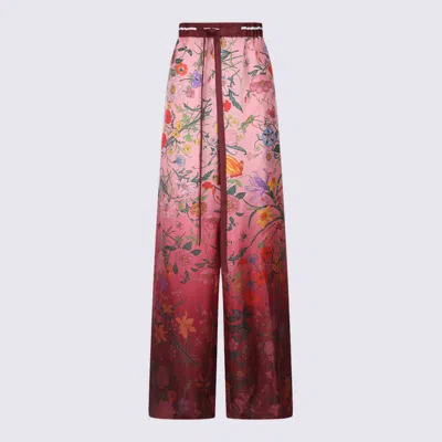GUCCI PINK AND RED ANCORA SILK PANTS