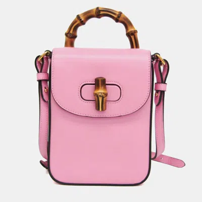 Pre-owned Gucci Pink Bamboo Leather Backpack Shoulder Bag