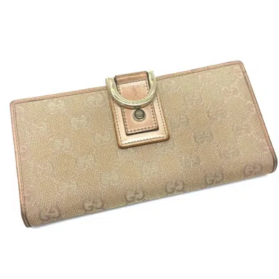 Pre-owned Gucci Pink Beige Gg Canvas Long Wallet (bi-fold) ()