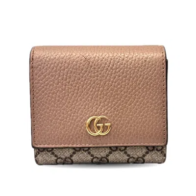 Pre-owned Gucci Pink Beige Gg Supreme Leather Wallet (bi-fold) ()