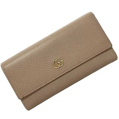 Pre-owned Gucci Pink Beige Leather Long Wallet (bi-fold) ()
