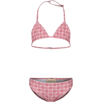 Gucci Kids' Pink Bikini For Girl With A Double G Geometric Motif In Rosa