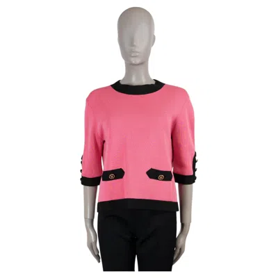 Pre-owned Gucci Pink Black Silk & Cotton 2019 Contrast Trim Sweater S